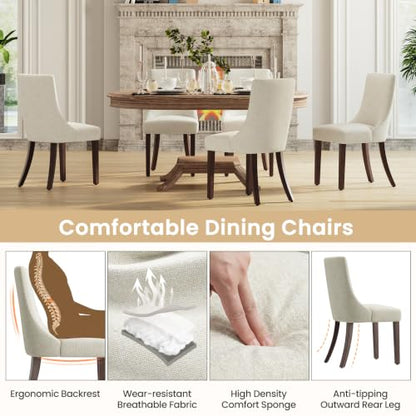 MALOL Wooden Dining Chairs Set of 6, Upholstered Kitchen & Dining Room Chairs with Solid Wood Legs Curved Backrest Farmhouse Accent Chair for Dining/Kitchen/Living Room, Beige - color: Beige, size: Set of 6