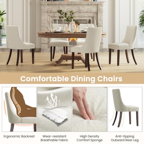 MALOL Wooden Dining Chairs Set of 2, Upholstered Kitchen & Dining Room Chairs with Solid Wood Legs Curved Backrest Farmhouse Accent Chair for Dining/Kitchen/Living Room, Beige - color: Beige, size: Set of 2