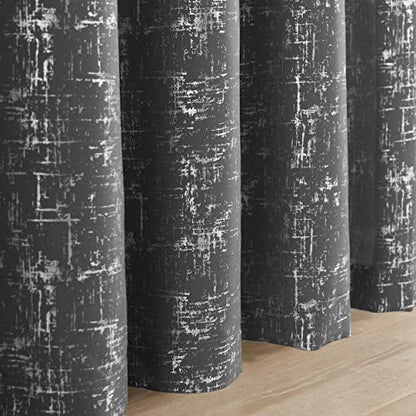 Taisier Home Silver Foil Print Linen Textured Curtains Geometric Dots Pattern Design Curtains for Nursery Toy Room Thermal Insulated Window Treatment 2 Panels 45" L,Dark Grey and Silver Drapes Print - color: Greyish Green/Silver, size: 52"W x 45"L (Pack o