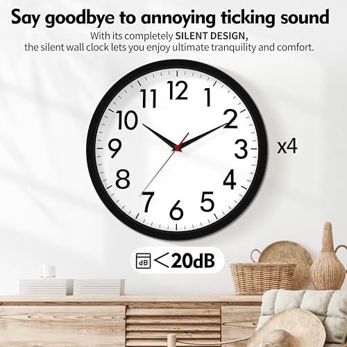 4 Pack Multi-Time Zone Clocks Silent Non Ticking Quartz Battery Operated | 12 Inch Black Modern Wall Clock Quiet for Classroom Clocks for Living Room Garage Office Home Bedroom Kitchen Bathroom - size: 12 Inch