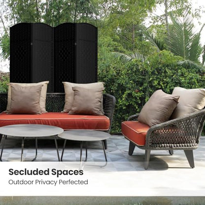 4 Panel Folding Room Divider,Woven Privacy Screen,Black | Solid wood frame, handcrafted diamond pattern, 6FT tall, extends to 63 inches wide, no assembly required - color: Black, size: 4-Panel