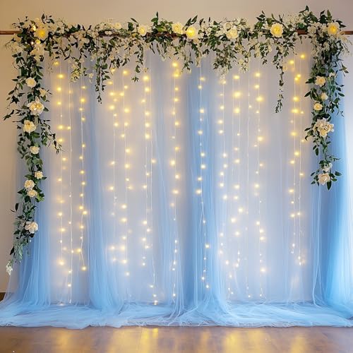 Tulle Backdrop Curtain with Lights Baby Blue 10x10ft Sheer Curtain Backdrop | Tulle Curtains Sheer Backdrop Curtains for Parties Wedding Birthday Baby Shower Photo Shoot Decorations, 2 Panels 5x10ft - color: Baby Blue, size: 10FT X 10FT(2 Panels 5ft X 10f