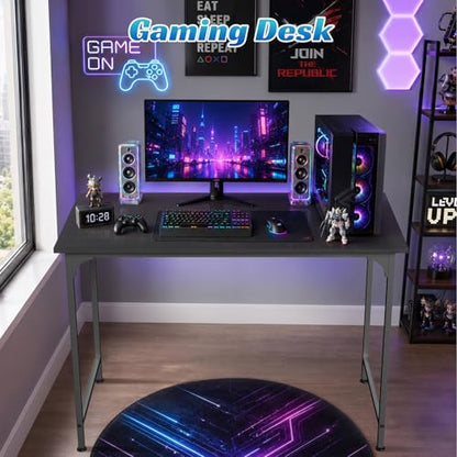 40 inch Computer Desk Gaming Desk Multi-Function Writing Table Student Art Modren Simple Style PC Wood and Metal Desk Workstation, Black - color: Black, size: 40 inch