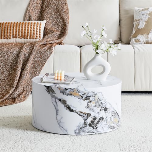 Round Coffee Table Living Room Table, Modern White Faux Marble Center Couch Table, No Assembly Required - Ready to Use,Space-Saving - color: 24'' Marble White, size: 24'' Round Coffee Table