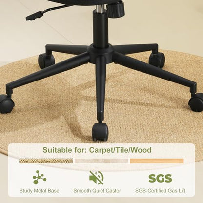 Armless Office Chair with Wheels, Luxury Chenille Swivel Desk Chair with Ergonomic Curved Full Back, Double-Layer Seat, Adjustable Modern Vanity Chair for Makeup, Home Office, Black - color: Black, size: Full Back