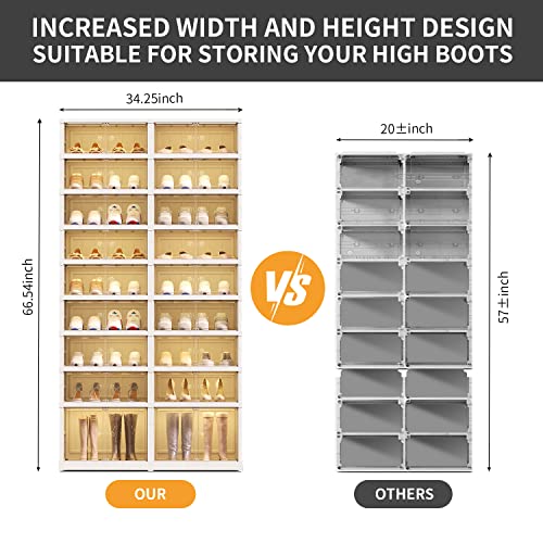 CIMLORD 9-Tier Foldable Shoe Rack, Magnetic Doors, 36 Pairs, White | Collapsible Plastic Shoe Cabinet, Stackable, Clear Doors, Bottom Wheels, Fits Boots, Easy Assembly, Closet & Entryway - size: 9 Tiers 36 Pairs
