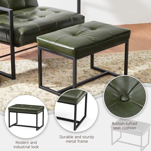 Glitzhome Ottoman Bench, Modern PU Leather Vanity Stools Chairs with Metal Frame, Makeup Stool Padded Foot Rest Stool for Living Room Vanity, Entryway, Bathroom,Green - color: Green