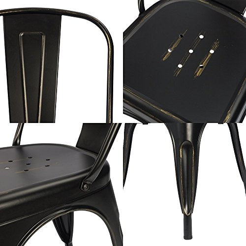 Devoko Metal Indoor-Outdoor Chairs Distressed Style Kitchen Dining Chairs Stackable Side Chairs with Back Set of 4 (Black Gold) - color: Black Gold