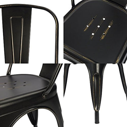 Devoko Metal Indoor-Outdoor Chairs Distressed Style Kitchen Dining Chairs Stackable Side Chairs with Back Set of 4 (Black Gold) - color: Black Gold