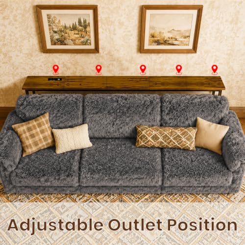 GRLEAF 78 Inch Narrow Sofa Table with Power Outlet, Extra Long Console Table Behind Couch Table with Charging Station, Skinny Entryway Table Thin Table for Living Room, Narrow Spaces (Rustic Brown) - color: Rustic Brown, size: 78IN