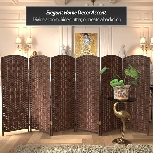 Red Lantern 4 ft. Short Diamond Weave Fiber Folding Screen - Dark Mocha - 6 Panel - color: Dark Mocha, size: 6 Panel