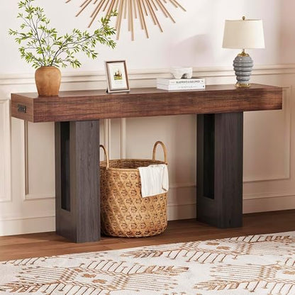 IDEALHOUSE 63" Entryway Table with Power Outlet, Console Table for Entryway | Rustic Brown, Wooden Sofa Table, Narrow Hallway Foyer Table for Entryway, Hallway, Living Room - color: Rustic Brown & Grey
