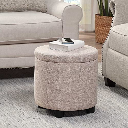 Designs4Comfort Round Accent Storage Ottoman with Reversible Tray Lid - color: Tan Fabric