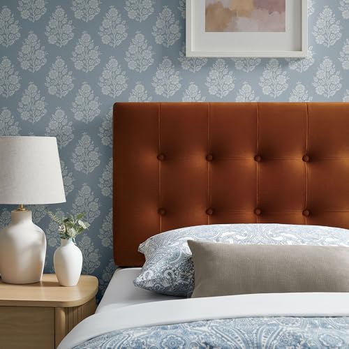 Modway Emily Twin Size Performance Velvet Headboard in Rust - Stain-Resistant Velvet Upholstery with Button Tufting and 7 Adjustable Height Positions - color: Rust, size: Twin