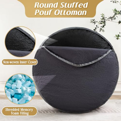 Round Ottoman Foot Rest Pouf for Living Room Couch - Soft Plush Hassock - color: Black