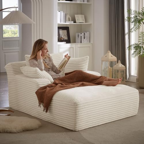 67 Inch Chaise Lounge Chair Indoor, Oversized Corduroy Upholstered Boneless Sofa Bed, Deep Seat Sleeper Couch Reading Chairs, Cloud Sofas Couches for Living Room, No Assembly Required (Beige) - color: Beige, size: 50"W x 67"D