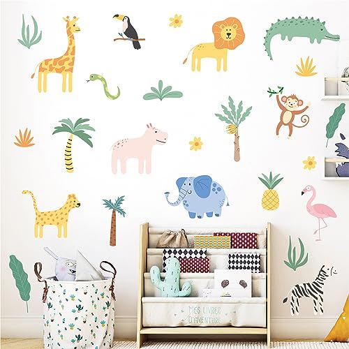 AOWDIAO Animals Wall Decals, Cute Safari Wall Stickers for Baby Kids, Jungle Theme Decor for Nursery, Classroom, Playroom, Bedroom - style: Safari Animals