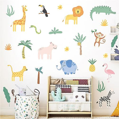 AOWDIAO Animals Wall Decals, Cute Safari Wall Stickers for Baby Kids, Jungle Theme Decor for Nursery, Classroom, Playroom, Bedroom - style: Safari Animals