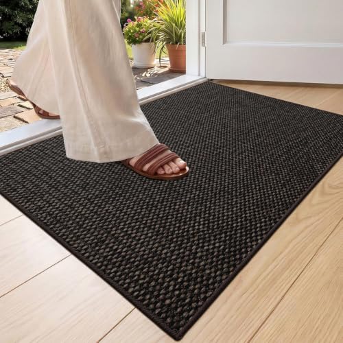 Color&Geometry Ultra-Thin Indoor Door Mat Entrance, 17"x30" Heather Brown | Low-Profile Dirt-Trapping & Absorbent Quick-Dry Surface, Non-Slip Rubber Backing Doormat for Indoor Entryway Entry Front Door - color: Heather Brown, size: 17"x30"