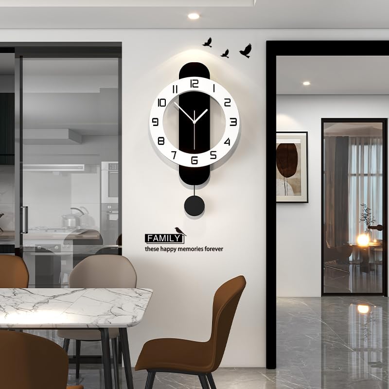Modern Wall Clock Battery Operated Large Clocks for Living Room | Home Decor Non Ticking Silent Classic Decorative Clocks Pendulum for Bedroom,Office,Kitchen,Dining Room,Bathroom, 12.6x24.4in - size: 12.6*24 inch