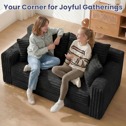 3-in-1 Convertible Sofa Bed: Boneless Loveseat Sleeper & Folding Couch Bed with 4 Pillows & Detachable Cushion,Furry Futon Couch for Bedroom,Apartment,Office and Living Room, No Assembly,Black - color: D-black, size: Loveseat Sofa