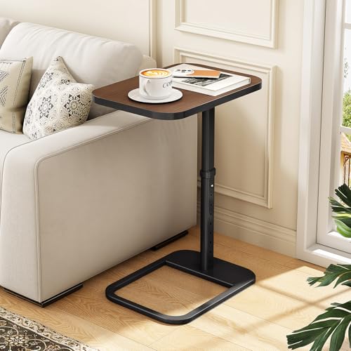 Kitstorack TV Tray Table, Adjustable Height & Rounded Metal Corners, Snack Table for Couch, Sofa, Bed, Chair, Living Room, C Shaped End Side Table for Eating, Dinner or Laptop, Small Spaces, Espresso - color: Espresso, style: Standard