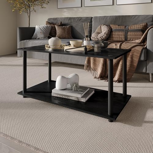 Coffee Table with Open Storage Shelf, Modern Design, Black - color: Black