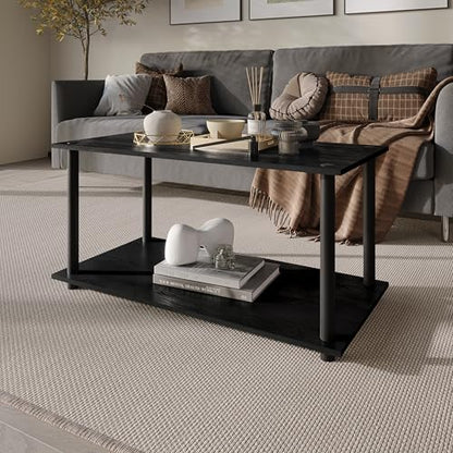 Coffee Table with Open Storage Shelf, Modern Design, Black - color: Black