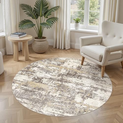 5ft Round Rug, Circle Area Rugs for Living Room, Gold Brown | Abstract Washable Rug Modern Large Soft Stain Resistant Non Slip Carpet for Bedroom Dining Room Home Decor - color: Gold Brown, size: 5' (Round)