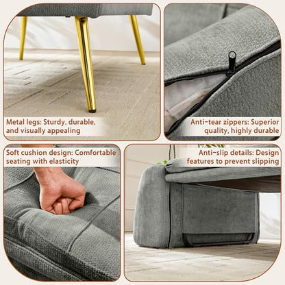 wanan Sleeper Chair, 3-in-1 Chair Bed Sleeper for Adults, Futon Sofa Bed with Back Support & Pillow, Solid Wood Frame & Sturdy Metal Legs for Living Room, Bedroom, Gray