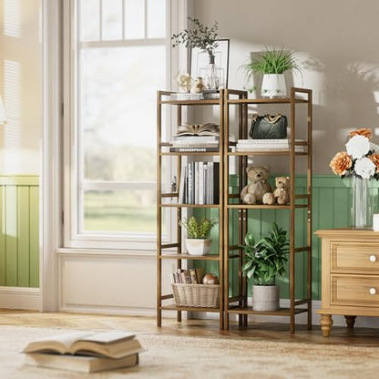 HITNET Bamboo Book Shelf, Tall Narrow Bookcase, Bathroom Shelving Unit 5 Tier Floor Standing Adjustable Bookshelf for Small Spaces, Walnut - color: Walnut