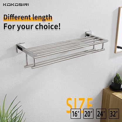 KOKOSIRI Bathroom Towel Rack Towel Holder 20 Inch Towel Shelf with Double Towel Bars Wall Mounted SUS 304 Stainless Steel, Polished Chrome, B6005CH-L20 - color: Polished Chrome, size: 20 Inch