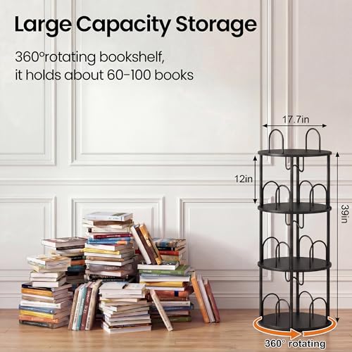 3 Tier Rotating Bookshelf, 360° Spinning Bookshelf Tower, Narrow Corner Book Shelf, Revolving Bookcase Corner Tall Book Shelf for Small Spaces, Bedroom, Living Room, Black - color: Black, size: 3 Tier, 43″H