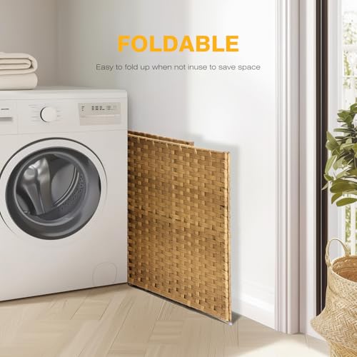 NEWBULIG 110L Extra Large Divided Laundry Hamper with Lid, 2 Section Collapsible Dirty Clothes Basket, Dual Removable Liner Bags for Bedroom, Bathroom, Closet and Dorm Room Organization Goose Yellow - color: Goose Yellow