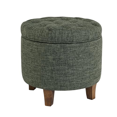 HomePop 19" Button Tufted Round Storage Ottoman - Green Clover Fabric - color: Green Clover Fabric