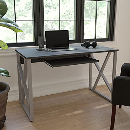 EMMA + OLIVER Black Home Office Desk | Cross-Brace Frame