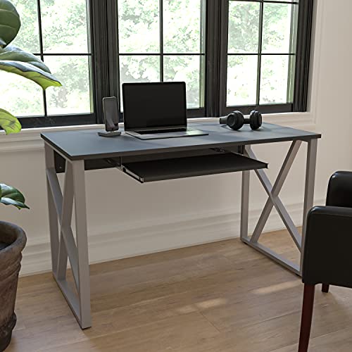 EMMA + OLIVER Black Home Office Desk | Cross-Brace Frame