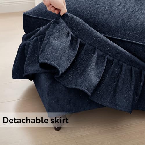 Modular Sectional Sofa Couch, Comfy Chenille Sofa with Removable Ruffled Skirt, Flared Armrests, Sturdy Legs, Convertible Sectional for Living Room, Bedroom, Apartment (Blue) - color: Blue, size: 107.1 Inch L