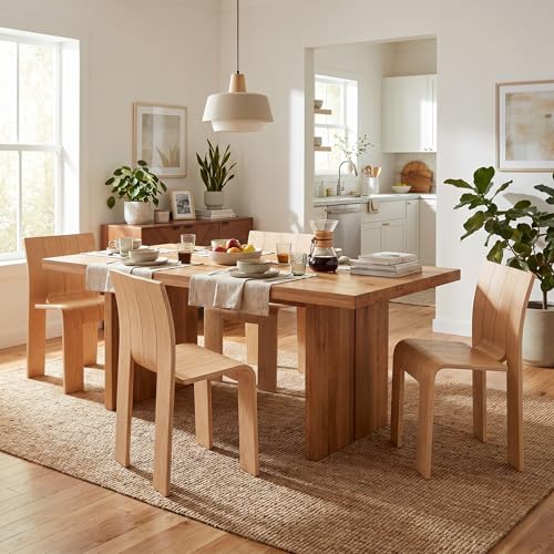 Wooden Dining Chairs Set of 4, Stackable Side Chairs, Natural | Ergonomic Backrest, Solid Wood, No Assembly Required, Dining Room Chairs, Kitchen Chairs, Mid-Century Modern, Small Space - color: Natural, size: 4 Chair