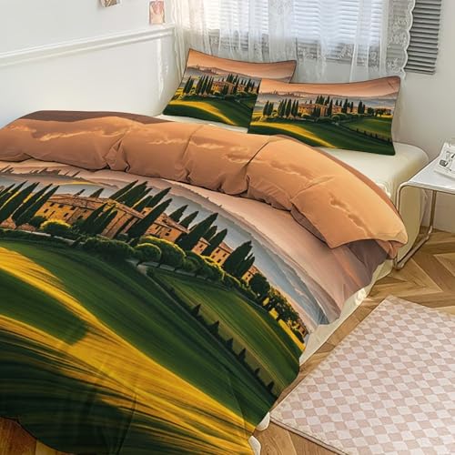 3 Piece Italy Tuscan Bedding Set - Ultra Soft Fabric & Double-Sided Print, Breathable Comforter Set with 1 Quilt Cover & 2 Pillowcases for Home Hotel, 86"x70" - size: 86"x70"
