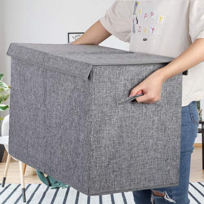 2 Pack Large Toy Box Storage with Lid, Collapsible Sturdy Toy Chest Storage | Toy Chest with Rivets Handles for Kids, Boys, Girls, Nursery, Playroom, Living Room, Bedroom, 25"x 13" x 16" (Linen Gray) - color: 2 Pack Large Grey
