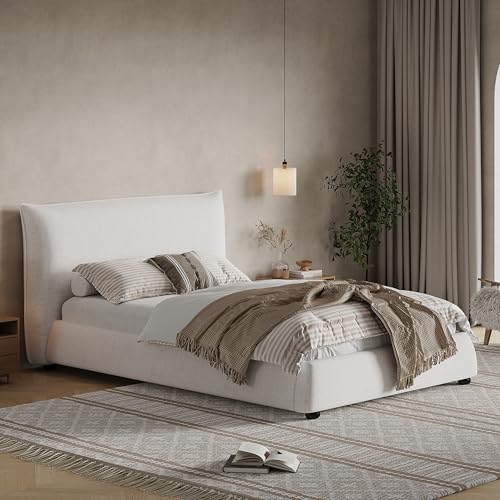 Christopher Knight Home Deft Wooden Twin Bed Frame with Headboard, Luxurious Upholstered Platform Bedframe with Linen Fabric Pillow-Back Headboard, Twin Bed Frame No Box Spring Needed, Beige - size: Twin Size
