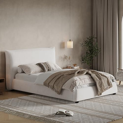 Christopher Knight Home Deft Wooden Twin Bed Frame with Headboard, Luxurious Upholstered Platform Bedframe with Linen Fabric Pillow-Back Headboard, Twin Bed Frame No Box Spring Needed, Beige - size: Twin Size