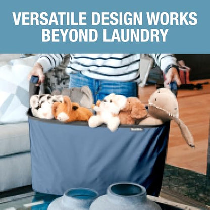 CleverMade Collapsible Laundry Basket, 60L Pop-Up Hamper, 2 Pack, Denim | Clear Floor Space Between Laundry Days | Each Basket Holds 55 lb, Stays Upright While Loading, and Folds to 1.25 Inches - color: Denim Gray