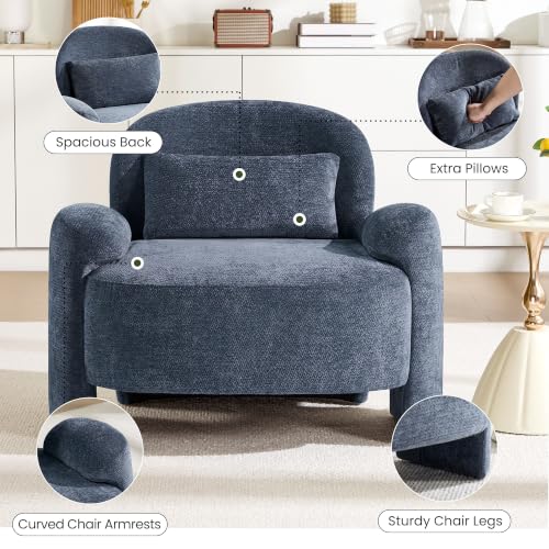Accent Chair for Living Room, Modern Chenille Fabric Lounge Reading Sofa Chair with Lumbar Pillow, Upholstered Arm Chairs for Bedroom, Office, Blue - color: Blue
