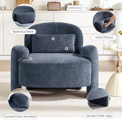 Accent Chair for Living Room, Modern Chenille Fabric Lounge Reading Sofa Chair with Lumbar Pillow, Upholstered Arm Chairs for Bedroom, Office, Blue - color: Blue