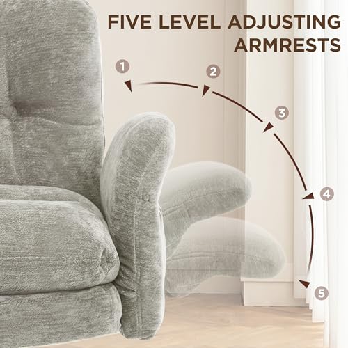 FiveWillowise Cross Legged Office Chair with Flip-up Arms&Back,Light Grey | Criss Cross Chair With Thicken Wide Seat,Lounge Makeup Vanity Chairs with Side Pockets,Comfy Home Office Desk Chair,Chenille - color: Light Grey