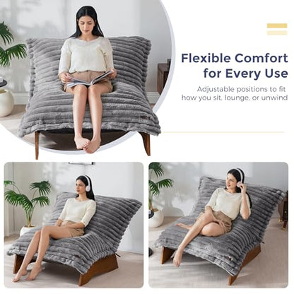 MAXYOYO Adjustable Living Room Chair, 3-Position Bean Bag Chair with Frame | Upholstered Accent Chair with Frame, Removable Cushion, Soft Reclining Lounge for Bedroom, Apartment, Office, Grey - color: Striped Grey