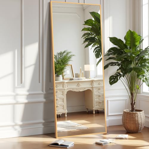 OLIXIS 59"x16.6" Full Length Mirror, Full Body Mirror with Stand | Aluminum Alloy Thin Frame, Free Standing Mirrors for Bedroom, Hanging or Leaning Floor, Living Room Bedroom, Gold - color: Gold-rectangle, size: 59"L x 16.6"W