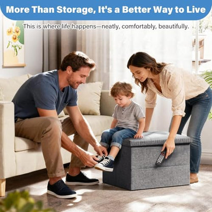 Dayacoco Storage Ottoman Foot Rest Stool, Holds Up to 350lbs, 43L, Foldable | Small Ottoman with Storage, Foot Rest Stool with Thicker Foam Padded Seat, 17x13x13in, Drak Gray